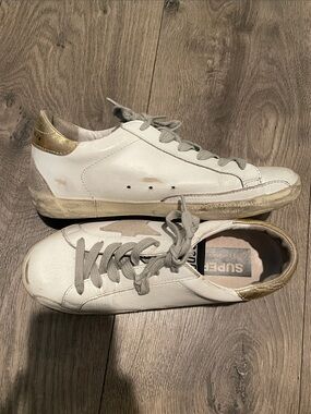 Golden Goose Leather Sneakers with Gold Heel Accent